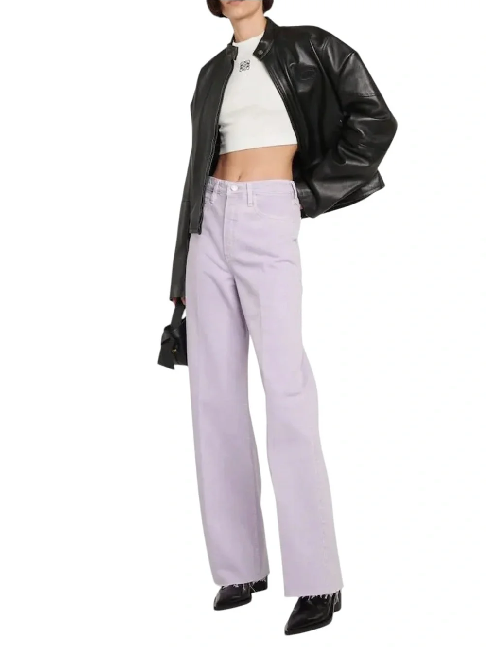 FRAME High ‘N’ Tight High Rise Raw Hem Wide-Leg Jeans Lilac Size 30 - Picture 1 of 10